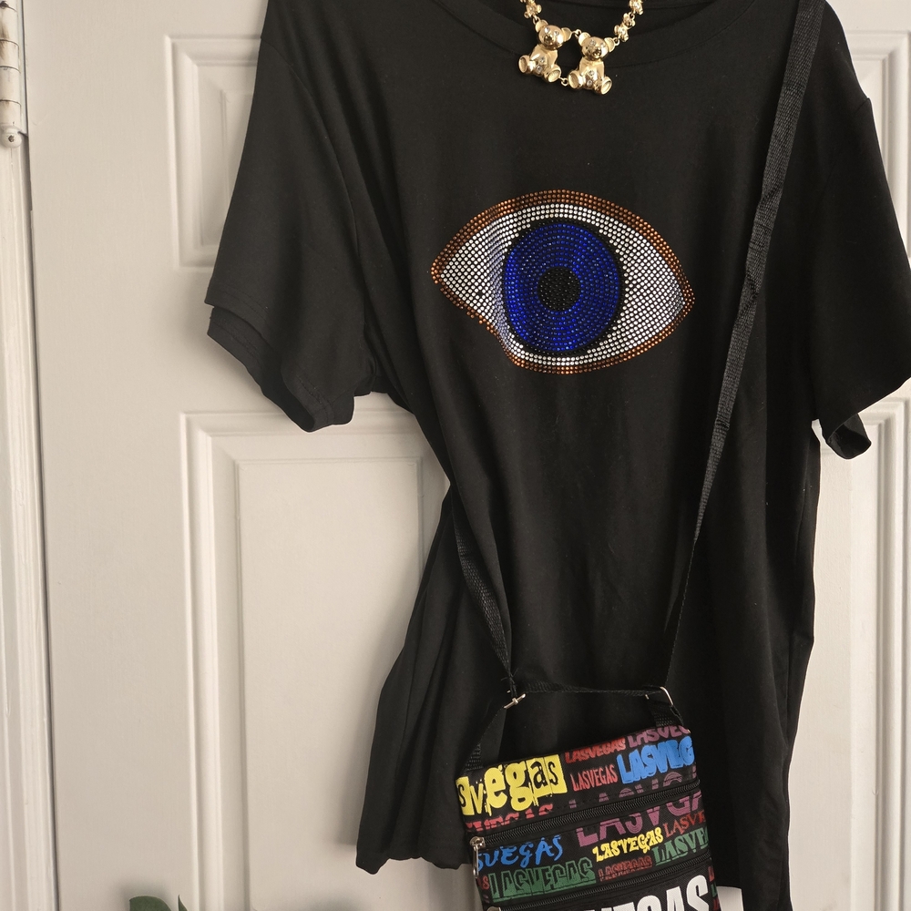 SHEIN Curve👁 Black T-Shirt with Bling Eye Design